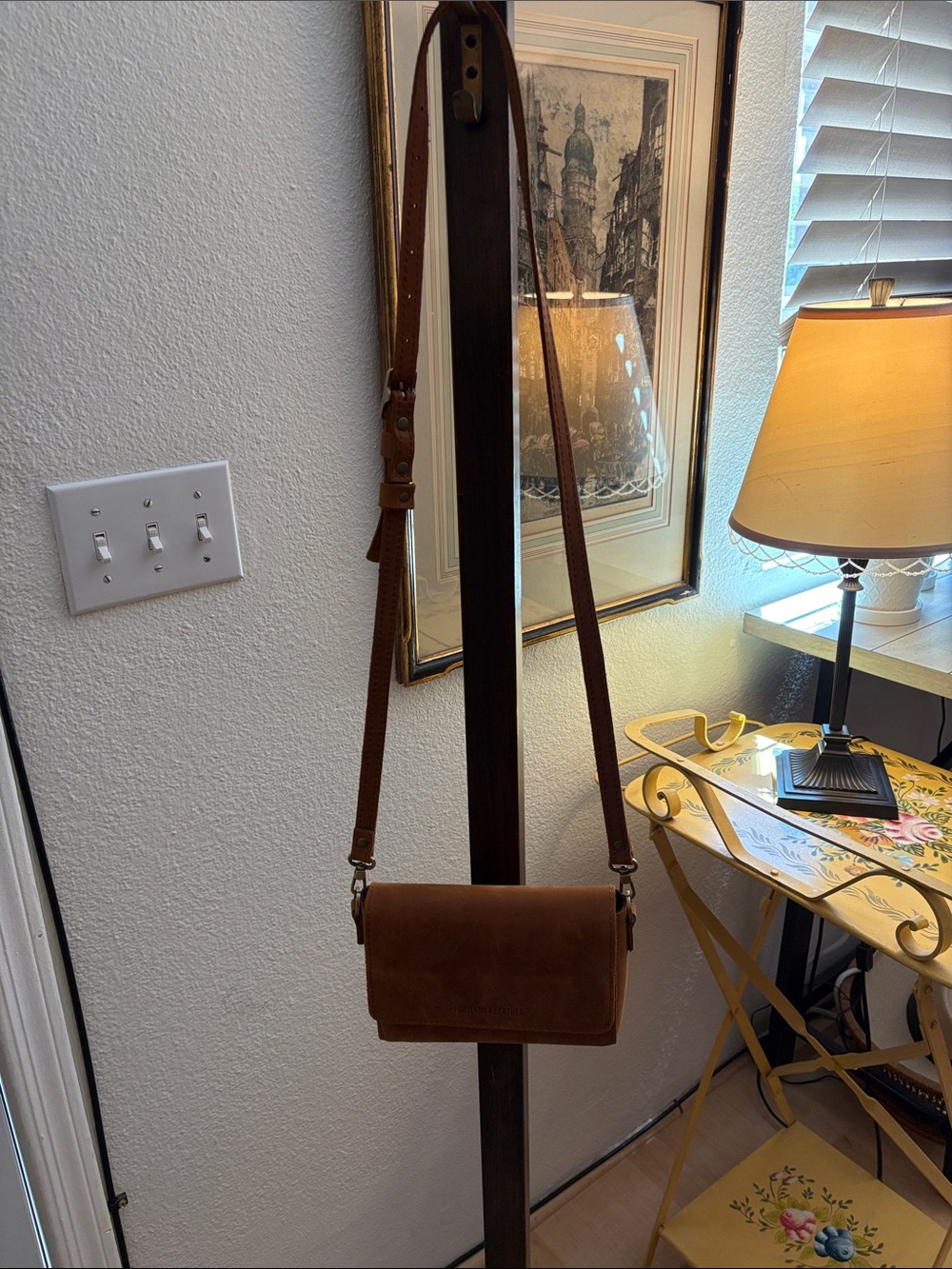 Portland Leather Camel Nubuck Metro Mini Crossbody Bag